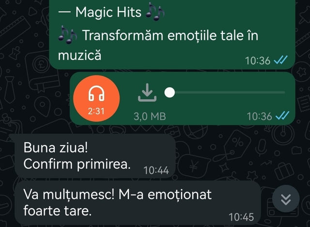 Mesaj de la un client, pe WhatsApp