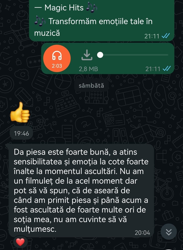 Mesaj primit de la un client pe WhatsApp